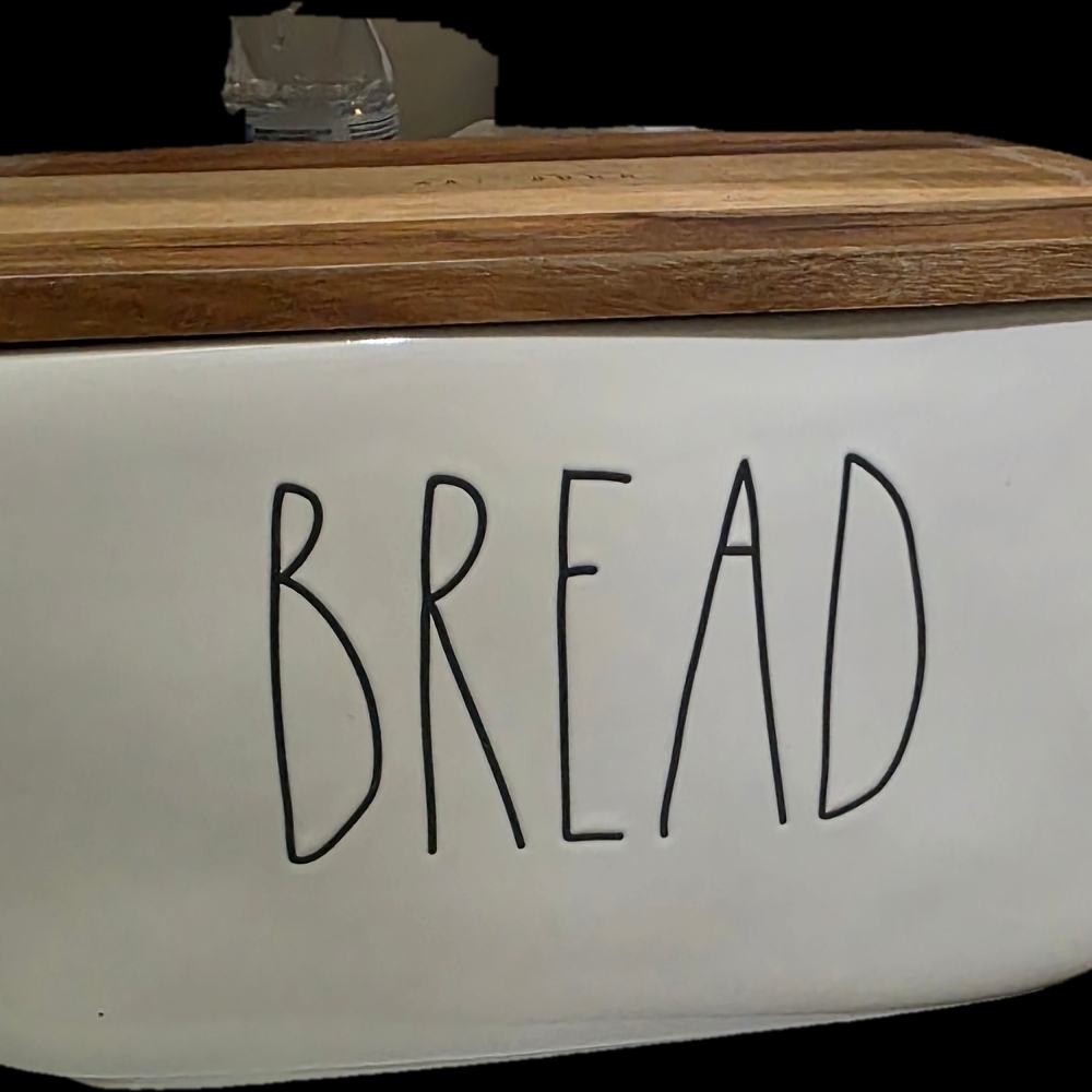 Rae Dunn Cream Bread Box with Brown Lid